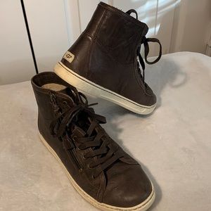 UGG brown leather side zip sneakers size 10